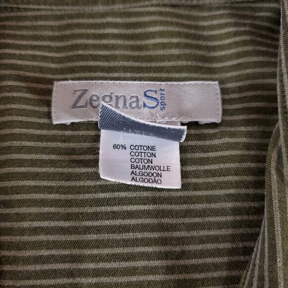 Zegna Sport Mens Medium Double Pockets Striped LS Button Up Shirt Made in Italy - Picture 10 of 14